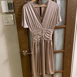 Rinascimento Metallic Blush Midi Dress with Ruched Waist